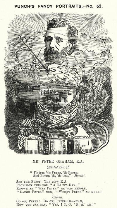 Punch-Karikatur: Peter Graham, schottischer Künstler von Edward Linley (after) Sambourne