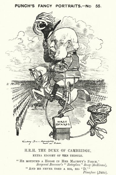 Punch-Karikatur: Prinz George, Herzog von Cambridge, britischer Soldat von Edward Linley (after) Sambourne