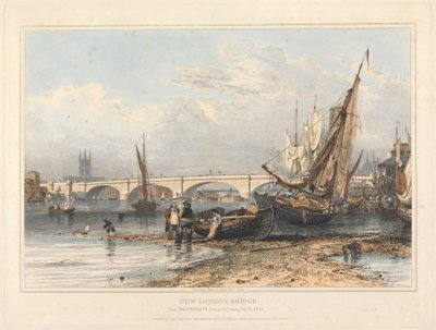 Neue London Bridge von Billingsgate (Niedrigwasser) von Edward William Cooke