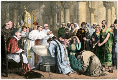 Zwangstaufe der Mauren nach der Reconquista durch die Christen um 1500 von Edwin (after) Long
