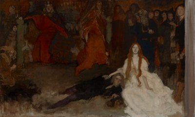 Kompositionsstudie für die Theaterszene in Hamlet, Akt III, Szene II von Edwin Austin Abbey
