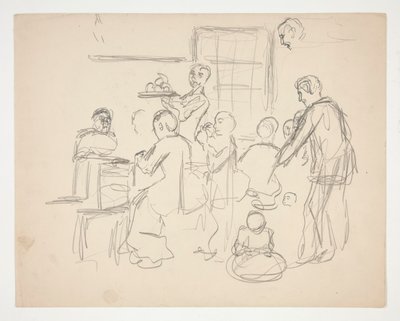 Innenszene eines Restaurants(?) - nicht identifizierte Illustration von Edwin Austin Abbey