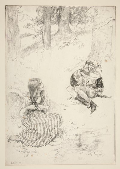 Narr und Frau, Skizze für Das Narzissenlied von Edwin Austin Abbey