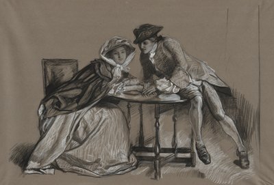 Studie. Dame und Herr im Gespräch über einen Tisch von Edwin Austin Abbey
