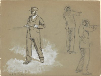 Drei Skizzen eines Mannes mit einer Waffe (recto); Figurenstudien und Porträt von A. S. Wina (?) (verso) von Edwin Austin Abbey