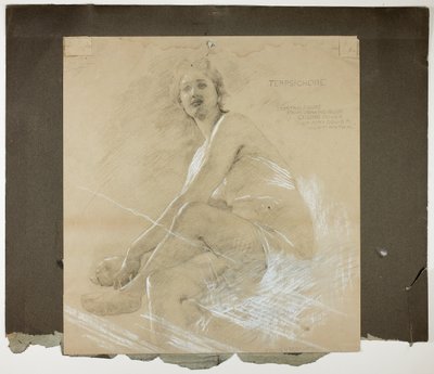 Terpsichore (recto) und tanzende weibliche Figur (verso), Wandmalereistudien für die Decke des Salons, Residenz von Collis P. Huntington, jetzt Yale University Art Gallery von Edwin Howland Blashfield
