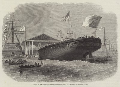 Stapellauf der portugiesischen Schraubenkorvette Sagres in Limehouse von Edwin Weedon