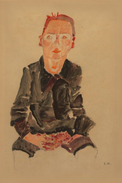 Sitzender Bub mit gefalteten Händen (Bildnisstudie Dr. Oska) von Egon Schiele