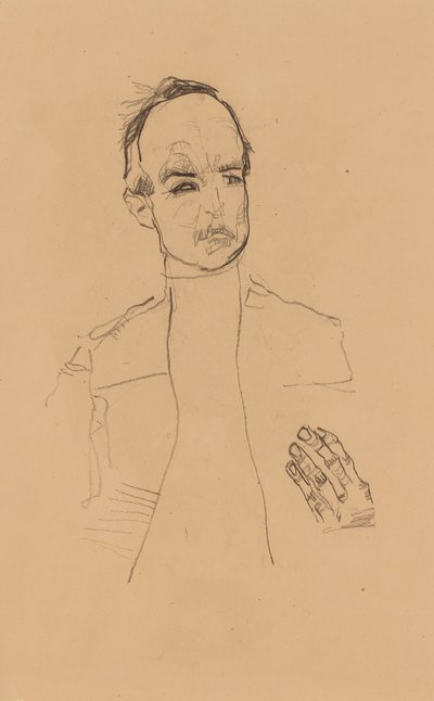 Sitzender Bub mit gefalteten Händen (Bildnisstudie Dr. Oska) von Egon Schiele