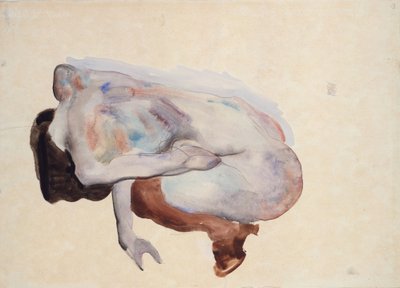 Kauernder Akt in Schuhen und schwarzen Strümpfen, Rückansicht, 1912 von Egon Schiele