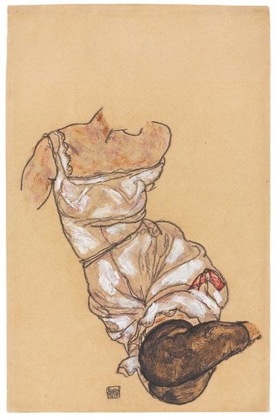 Weiblicher Torso in Unterwäsche und schwarzen Strümpfen, 1917 von Egon Schiele