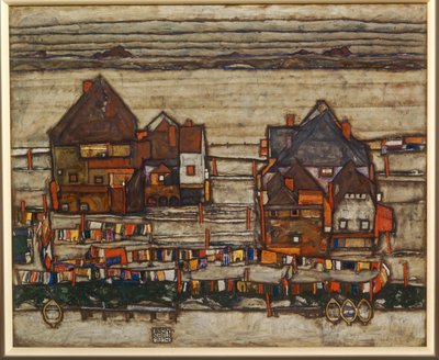 Häuser und bunte Wäsche, Vorstadt von Egon Schiele
