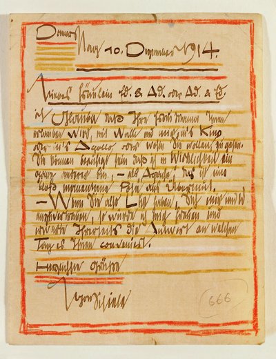 Künstlerisch gestalteter Brief von Egon Schiele an die Schwestern Edith und Adele Harms vom 10 von Egon Schiele