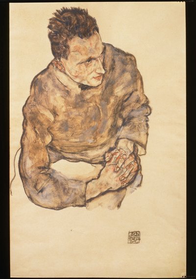 Porträt von Karl Grünwald mit gefalteten Händen von Egon Schiele