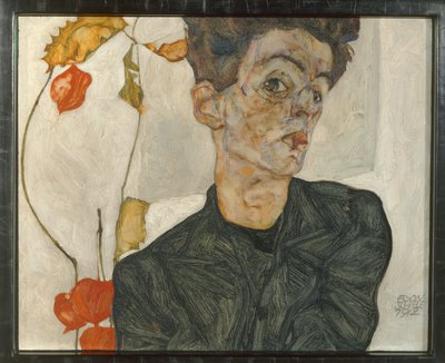 Selbstbildnis mit Lampionfrüchten von Egon Schiele