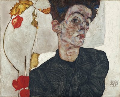 Selbstbildnis mit Lampionfrüchten von Egon Schiele