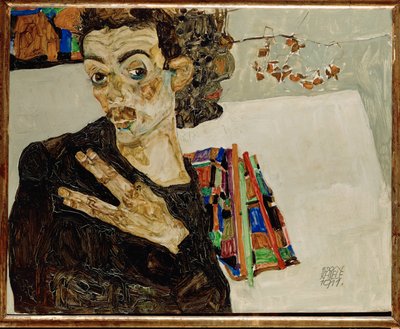 Selbstporträt mit gespreizten Fingern von Egon Schiele
