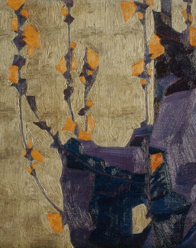 Stilisierte Blume vor dekorativem Hintergrund von Egon Schiele