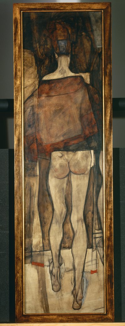Weiblicher Rückenakt mit Schultertuch, Fragment von Egon Schiele