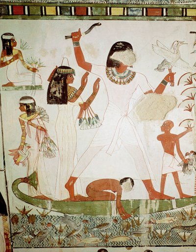 Fischen und Vogelfang in den Sümpfen, Detail aus der Grabkapelle von Menna, Neues Reich (Detail) von Egyptian 18th Dynasty
