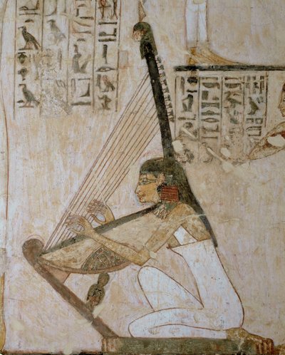 Mädchenmusikerin mit Harfe unterhält Gäste von Egyptian 18th Dynasty