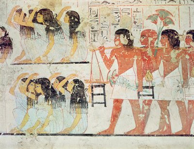 Gruppe von Trauernden in der Trauerprozession von Ramose, aus der Grabkapelle von Ramose, Neues Reich, ca. 1360 v. Chr. (Wandmalerei) von Egyptian 18th Dynasty