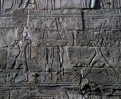 Königin Hatschepsut vor Gott Amun, Detail von Szenen der Opfergaben an die Götter, Relief, Innenwände der Großen Hypostylhalle, Karnak-Tempelkomplex (Unesco-Welterbeliste) von Egyptian 19th Dynasty