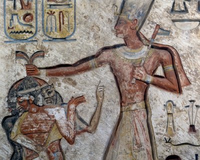 Ramses II. hält Gefangene an ihren Haaren (Detail), ägyptische Zivilisation, Neues Reich, Dynastie XIX von Egyptian 19th Dynasty
