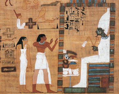 Papyrus, der Ehemann und Ehefrau vor dem Gericht des Osiris darstellt von Egyptian 21st Dynasty