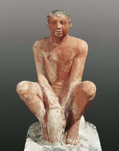 Ägyptische Zivilisation, bemalte Kalksteinfigur eines Mannes, der Ton modelliert, aus Saqqara, Ägypten, ca. 2465 v. Chr. von Egyptian 5th Dynasty