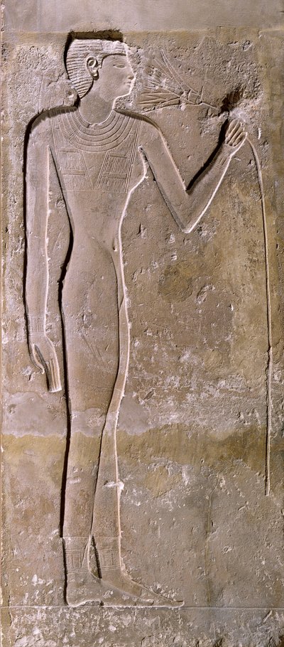 Säule, die eine Frau darstellt, die an einer Lotusblume riecht, Altes Reich, 2423-2263 v. Chr. von Egyptian 5th Dynasty