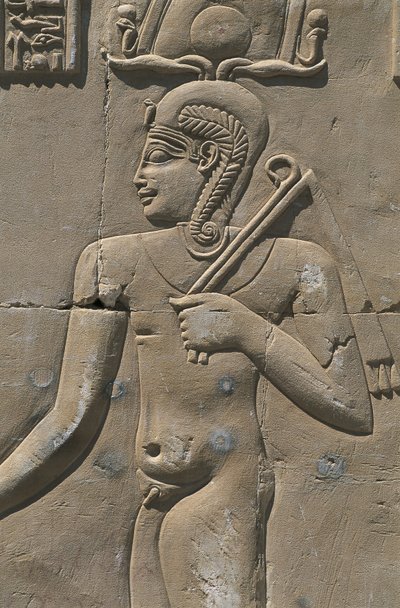 Ägypten, Libysche Wüste, Al-Dakhilah (Dakhla) Oase, Dayr al-Haggar, Relief im ägyptischen Tempel von Egyptian Egyptian