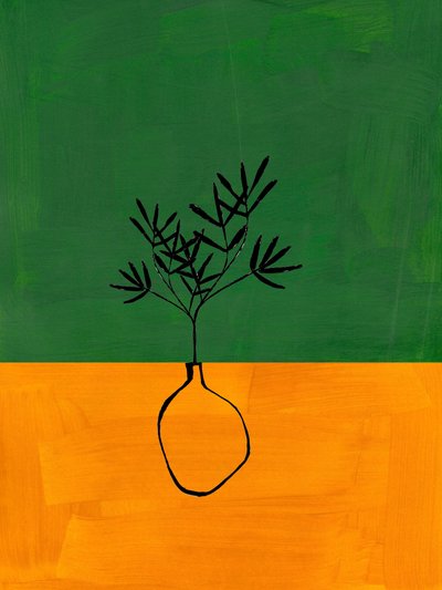 Abstrakte grün-orange Pflanze von Ejaaz Haniff