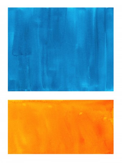Blau-orangefarbener Farbblock von Ejaaz Haniff
