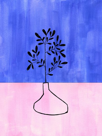 Blaue rosa botanische Vase von Ejaaz Haniff