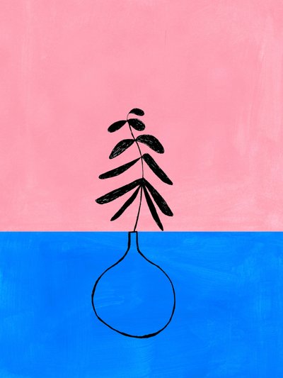 Minimalistische rosa-blaue Pflanze von Ejaaz Haniff