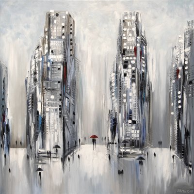 Stadtspaziergang mit rotem Regenschirm von Ekaterina Ermilkina