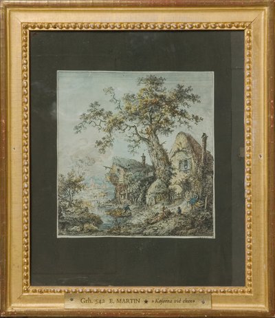 Landschaft mit Bauernhof oder Hütten bei der Eiche von Elias Martin