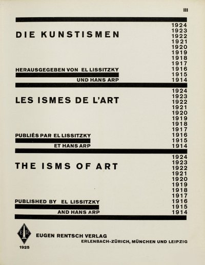 Titelseite: Die Kunstismen. Die Ismen der Kunst von El Lissitzky und Hans Arp, 1925 von Eliezer Markowich Lissitzky