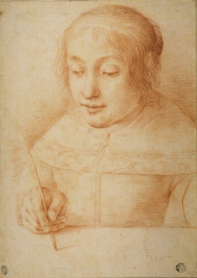 Junge Frau beim Schreiben oder Zeichnen von Elisabetta Sirani