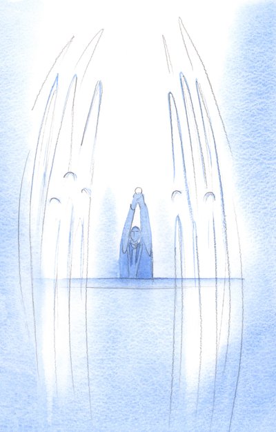 Engel umgeben Christus, wenn er verborgen in der Hostie unter uns erscheint; jeder Akt des Glaubens, den wir darbringen, zieht uns näher zum Himmel von Elizabeth Wang