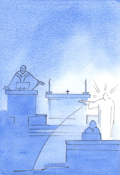 Christus erschien vor mir, seinen Arm erhoben, um auf die Kanzel zu zeigen, wo, sagte er mir, die Wahrheit über Gott und den Menschen gesprochen wird, 2003 von Elizabeth Wang
