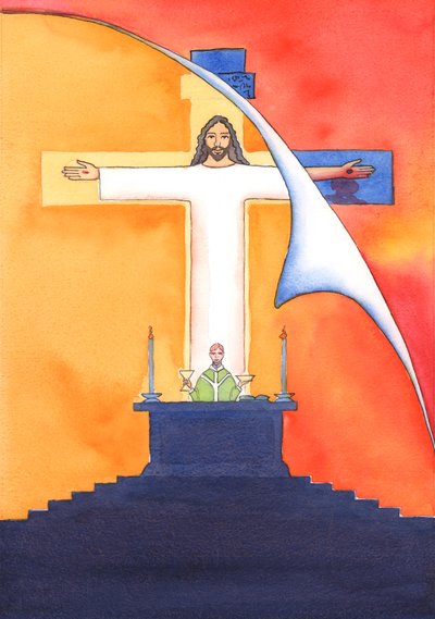 Jesus ist bei der Messe mit uns, betet zum Vater in unserem Namen um Hilfe in unseren Bedürfnissen und um ewiges Heil. Wir können all unsere Gebete mit seinem großen Opfergebet vereinen von Elizabeth Wang