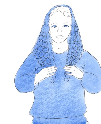 Der Herr bat mich, ein Bild einer Frau zu zeichnen, die in der Kirche gemäß altem Brauch ihr Mantilla trägt von Elizabeth Wang