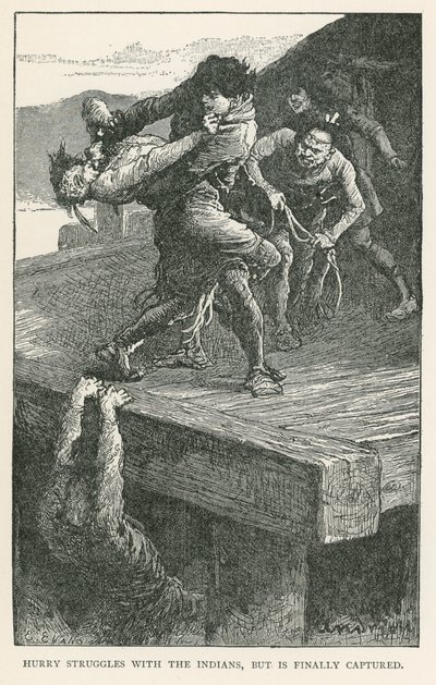 Hurry kämpft mit den Indianern, wird aber schließlich gefangen (Gravur) von Elviro Michael Andriolli