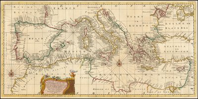 1748 Karte - Eine genaue Karte des Mittelmeers und der Adria; mit dem Archipel und einem Teil des Schwarzen Meeres von Emanuel Bowen