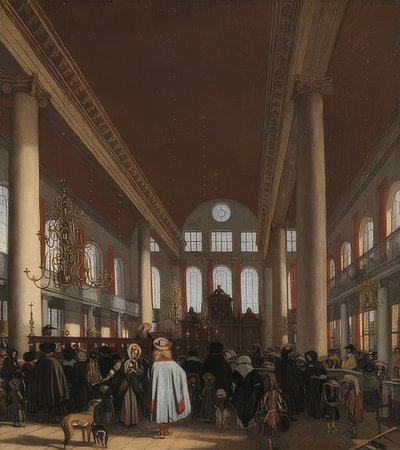 Interieur der portugiesischen Synagoge in Amsterdam von Emanuel de Witte