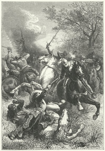Cromwells Ironsides kämpfen gegen royalistische Kavallerie im englischen Bürgerkrieg (Gravur) von Emile Antoine (after) Bayard
