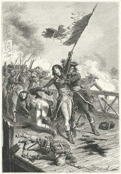 Napoleon Bonaparte auf der Brücke von Arcole von Emile Antoine (after) Bayard