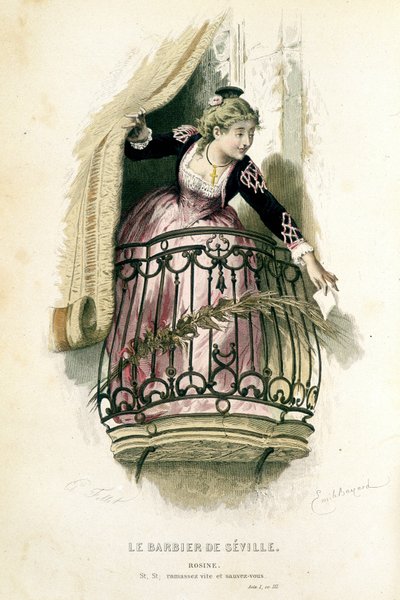 Rosine in „Le barbier de Seville“ - in „Oeuvres complètes de Beaumarchais“, Zeichnungen von Emile Bayard, ed. Laplace Sanchez & cie, Paris von Emile Antoine Bayard